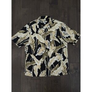 Caribbean Joe Shirt Mens Size L Floral 100% Linen Short Slv Button Down Hawaiian